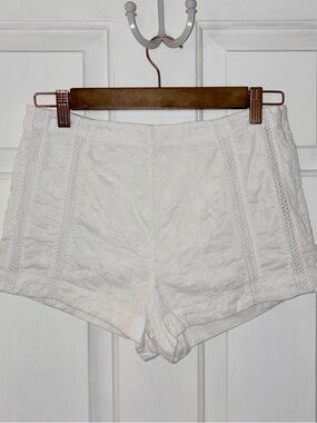 All Saints White Cotton Floral Embroidered Short Shorts